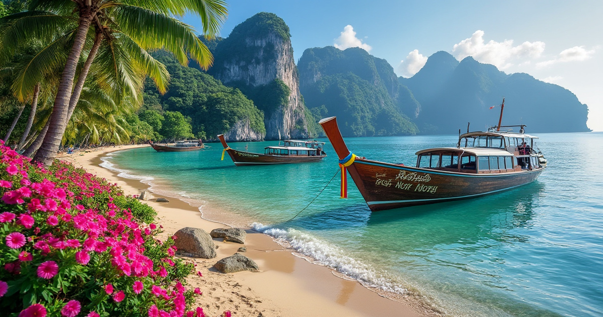 Traumstrand in Thailand mit Palmen und türkisblauem Wasser